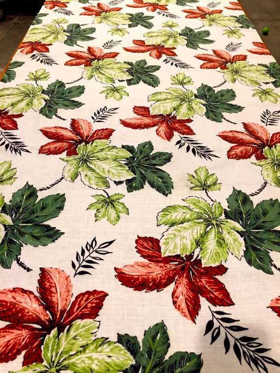 Mid Century 40s Fab Tropical Foliage Design Barkcloth// Eames Era Chic// Cotton Yardage//Home Decor// New Old Stock