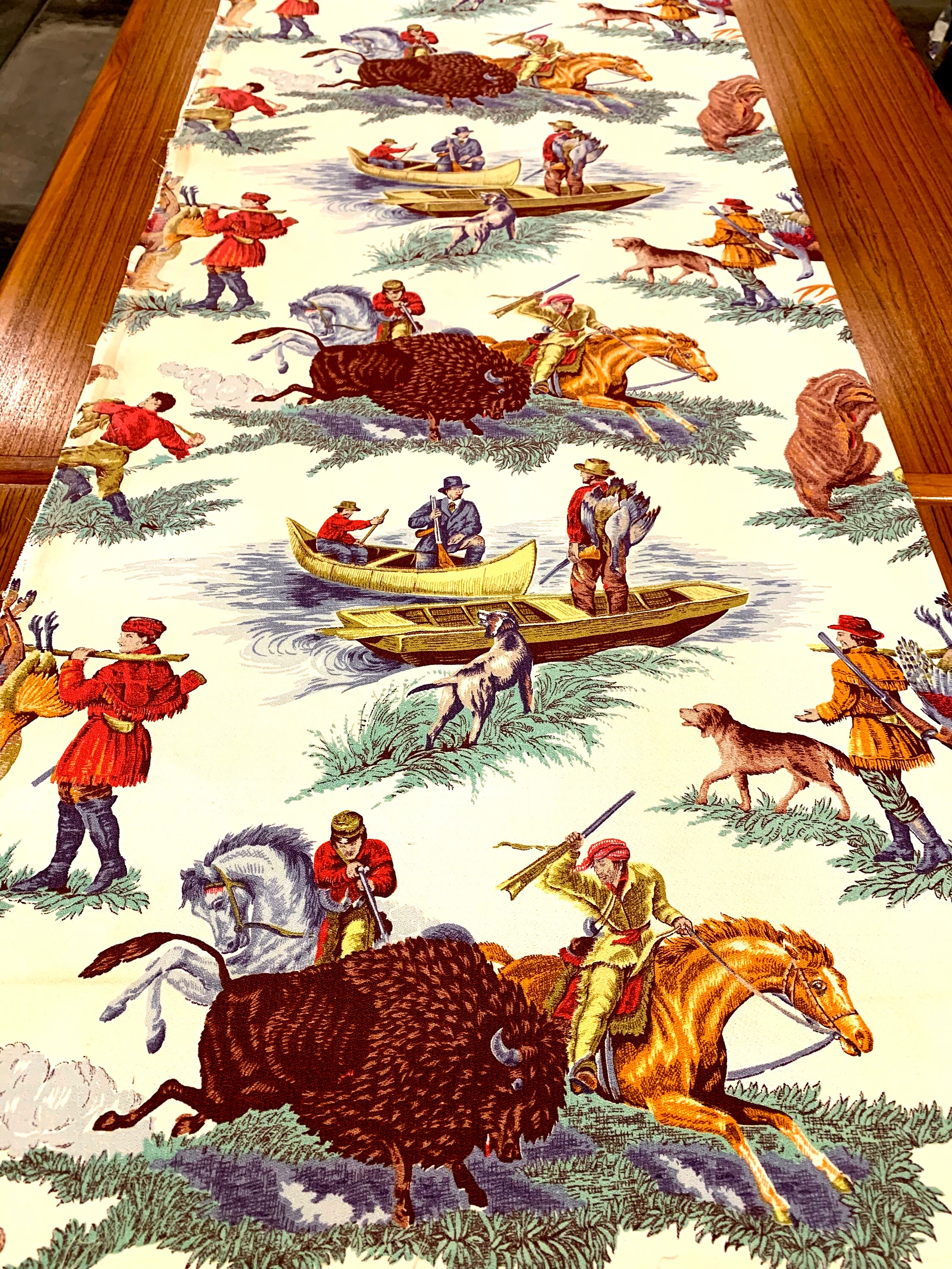 Early American Frontier Design Barkcloth Fabric/ 1930s Novelty Fabric
