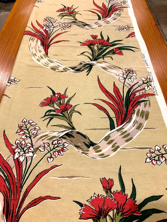 Amazing Woodland Floral 50s Barkcloth Fabric/ Cotton Yardage for Upholstery and  Home Decor/ 2 Panels