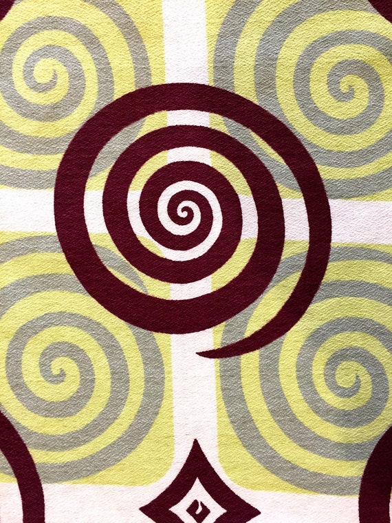 Mod 50s Spiral Design Barkcloth Fabric/ Eames Era Geometric Cotton Yardage for Upholstery and Home Decor 42"x 86"