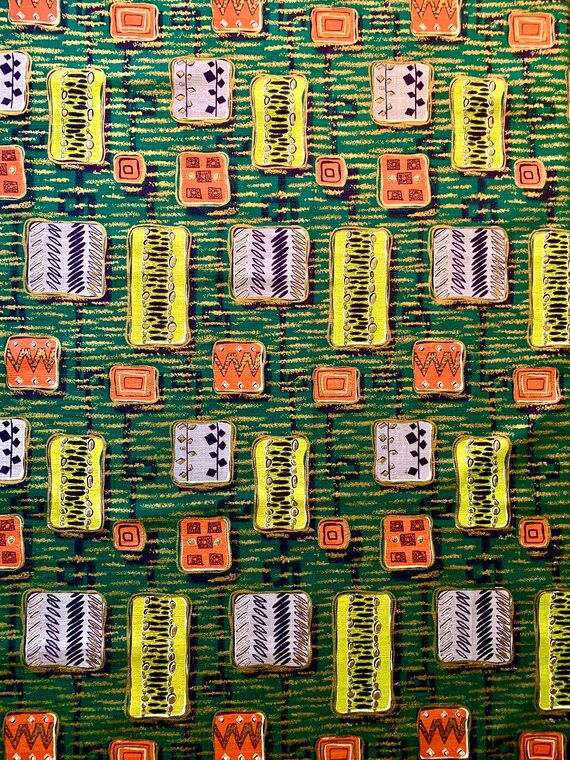 1950s Mid Century Modern Geometric Barkcloth Fabric/ Eames Era Atomic Cotton Yardage for  Upholstery and Home Decor/ Almost 2 Yards