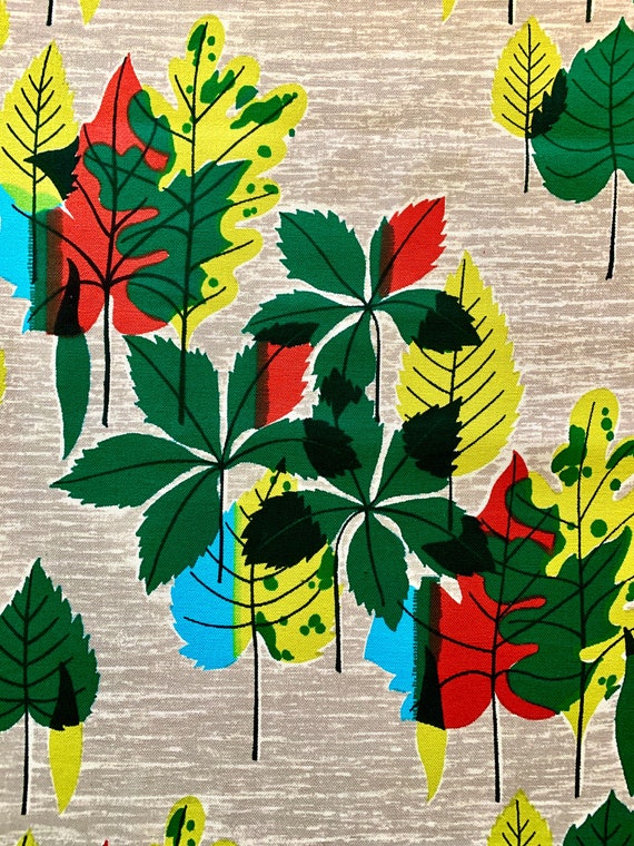 Hand Printed 1950s MCM Giant Falling Leaf Barkcloth Fabric/ Cotton Yardage for Upholstery and Home Decor/ 5 Yards Available