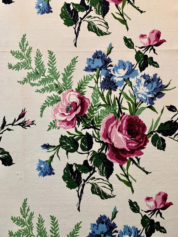 1940s Roses Barkcloth with a Hollywood Glam Vibe/ Cotton Yardage for Upholstery and Home Decor/ 4 Yards Available