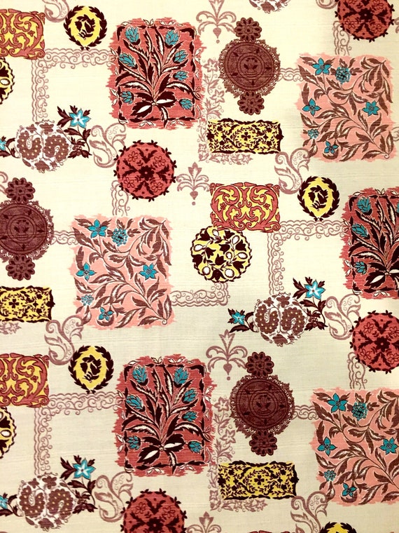 Groovy 50s MCM Barkcloth Fabric with a Floral Twist/ Cotton Yardage for Upholstery and Home Decor/ 46"x 50"