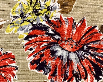 Spectacular 1950s Floral Barkcloth with an Eames Era Vibe/ Cotton Yardage for Upholstery and Home Decor/ 47"W x 81"L