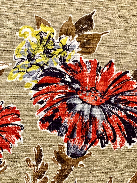 Spectacular 1950s Floral Barkcloth with an Eames Era Vibe/ Cotton Yardage for Upholstery and Home Decor/ 47"W x 81"L
