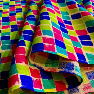 Cool 60s Abstract Color Block Design Linen Fabric with a Scandinavian Vibe/  Perfect for Pillows, Runners, Home Decor/ 44&quot;W x30&quot;L