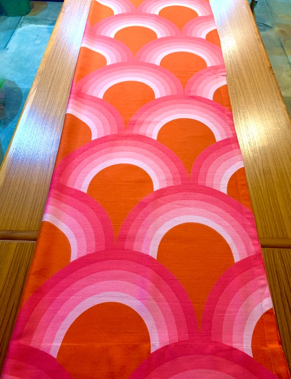 Groovy Pair 1970s Op Art Neon Barkcloth Curtains for Fab Boho Chic Decor/ Each Curtain 42"W x 79"L