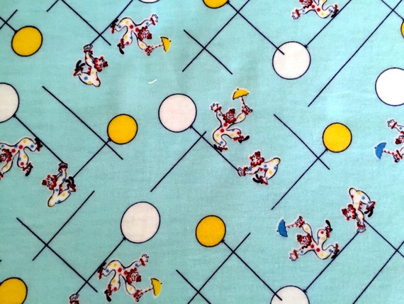 Cute 50s VTG Flannel Pajama Fabric/ Kids Clown Design/ Cotton Yardage/ Children's Apparel/ Home Decor