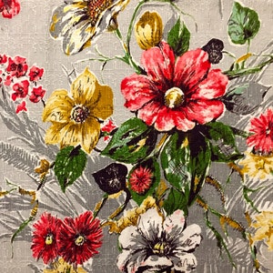Mid-Century Floraler Baumrindenstoff: Gänseblümchen, Graue Baumwolle (44&quot; x 92&quot;)