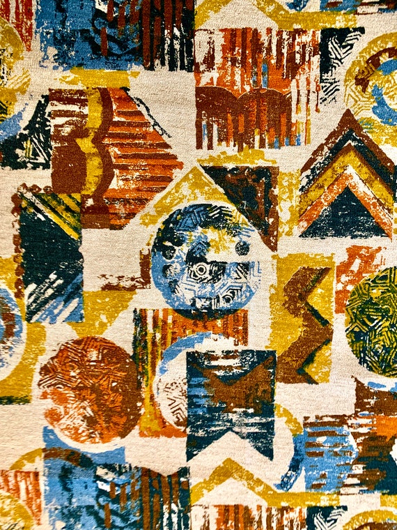 Vintage 60s Geometric Barkcloth Fabric with a Brutalist Vibe/Acrylic Yardage for Upholstery and Home Decor/ 3 Full Yards