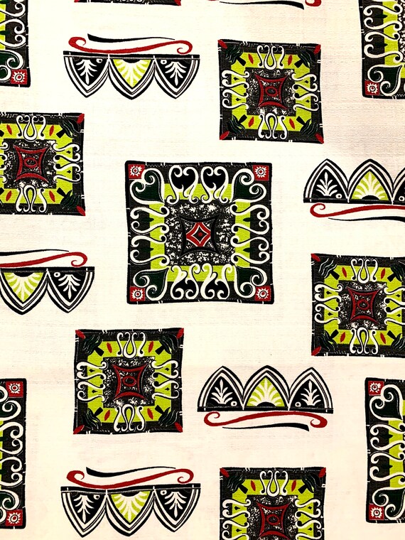50s Mid Century Mod Atomic Tiki Fabric/ Eames Era Abstract Design/ Cotton Yardage/ Upholstery/ Home Decor /Never Used Vintage 3 YDS Aval.