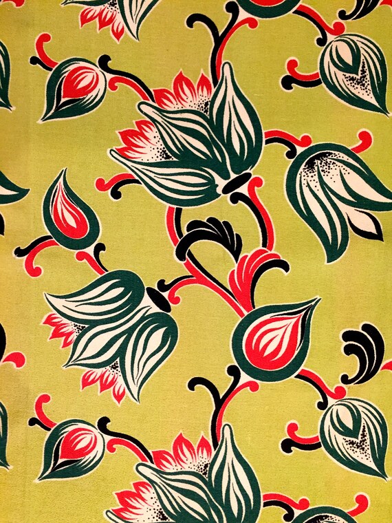 Tiptoe Through The Tulips Groovy 50s Barkcloth Fabric Giant Etsy
