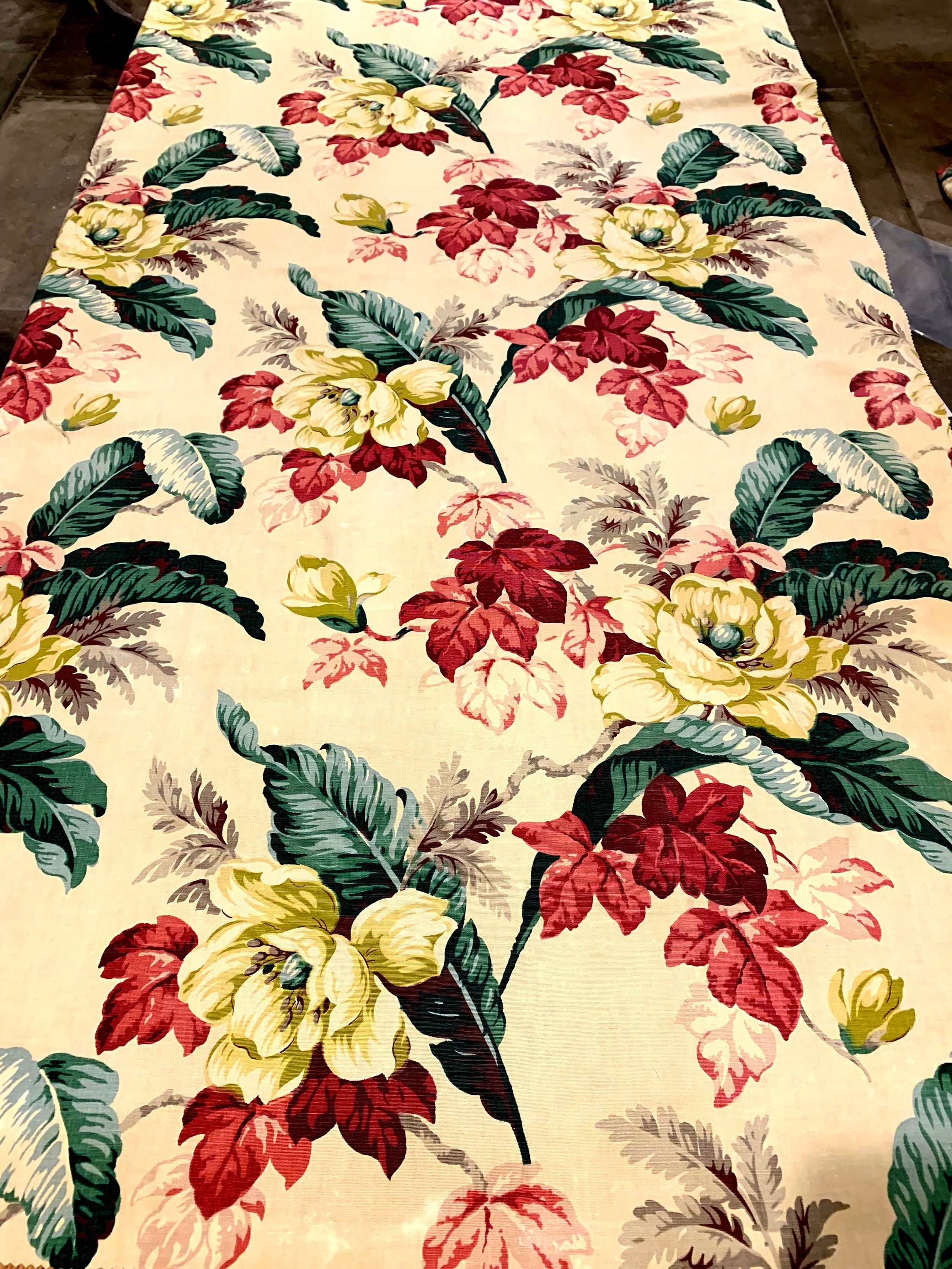 Vintage 30s Marvelous Magnolias Barkcloth Fabric/ Hollywood Regency
