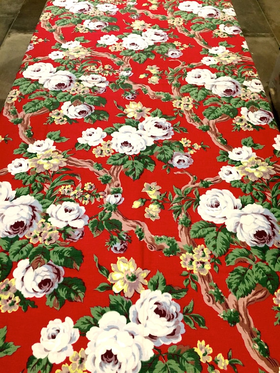 Summer Floral Barkcloth with an Old Hollywood Vibe/ Vintage 40s Fabric/ Cotton Yardage// Upholstery/ Drapery/ 46" x 73"