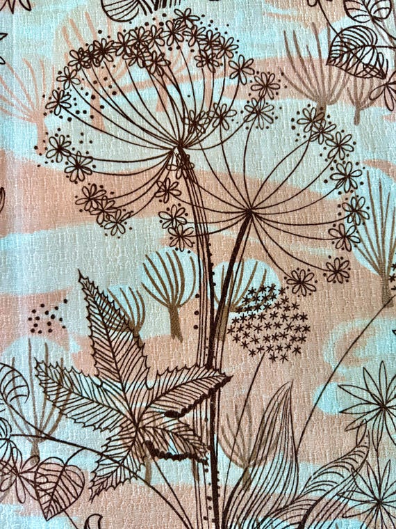 1960s Woodland Wildflower Barkcloth Fabric/ Cotton Yardage for Upholstery and Home Decor 48"x 62"