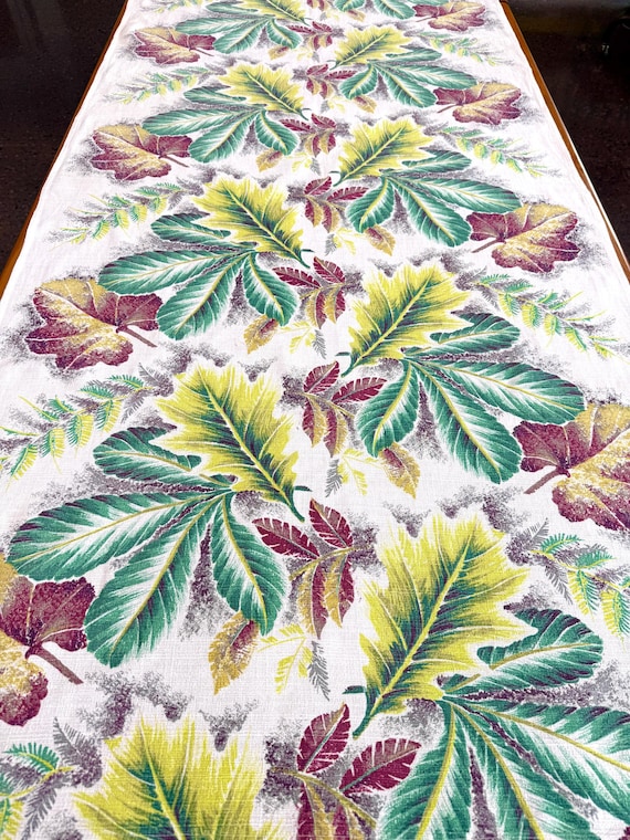 1950s Fall Leaves Barkcloth Fabric-Cotton Yardage for Pillows, Home Decor, Upholstery- 4 Panels Available