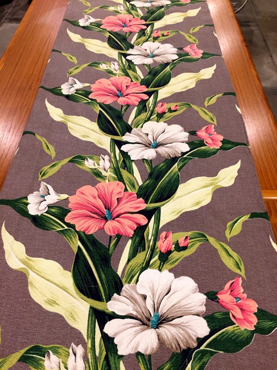 Fab 40s Hibiscus and Foliage Barkcloth// Hollywood Glam Floral Fabric// Cotton Yardage// Upholstery// Drapery//Home Decor// 42" x 72"