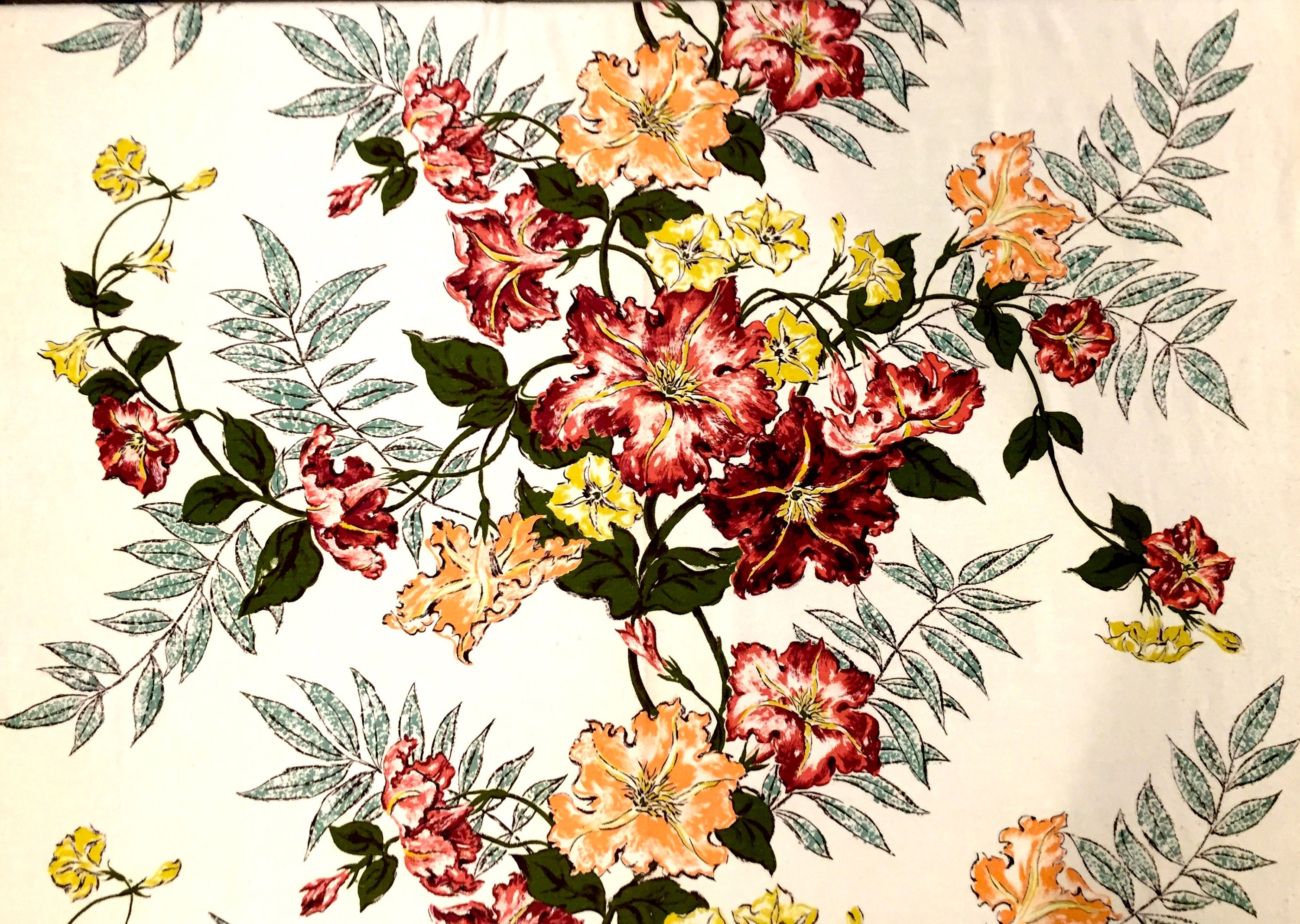 Extraordinary 40s Tropical Floral Barkcloth/ Hollywood Regency Era ...