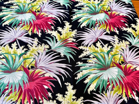 1940s Tropical Barkcloth Fabric  Curtains: Hollywood Regency Floral Cotton Yardage