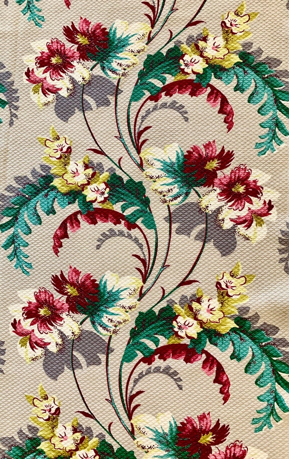 Hollywood Regency Tropical Floral Barkcloth Fabric/ Cotton Yardage forUpholstery and Home Decor/ 35"W x 77"L/ Gray Colorway