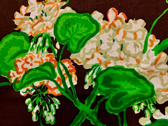 Psychedelic 60s Stylized Orange and White Hydrangea Fabric / Cotton Yardage for Upholstery and Boho Decor