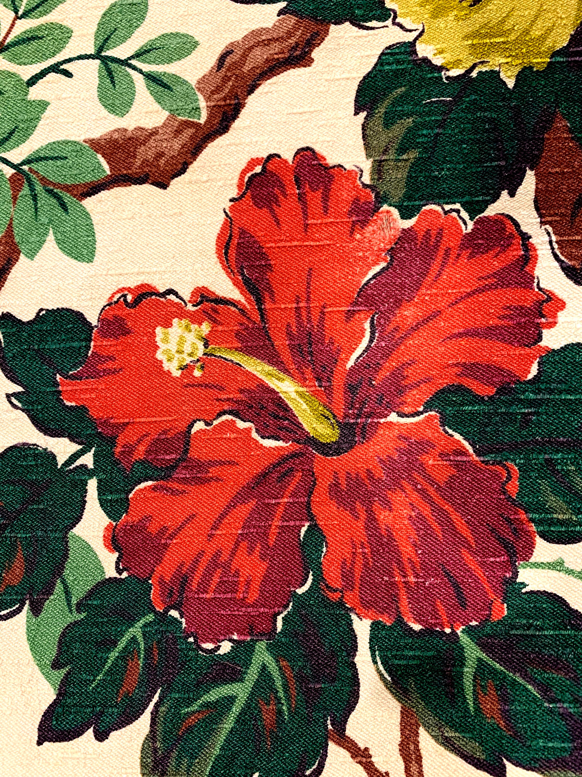 Iconic Vintage 30s Hibiscus Barkcloth Fabric / Tropical Hollywood Glam