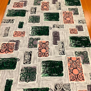 Mid Century Mod Geometric Barkcloth/ Eames Era Cotton Yardage for Upholstery and Home Decor/ 48&quot;W x 53&quot;L