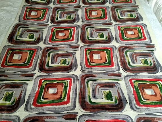 1950s MCM Geometric Barkcloth in a Kaleidoscope of Color/ Cotton Remnant Perfect for Pillows and Bags/ 19"W x 22"L