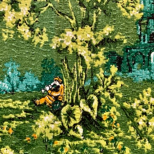 1950s Barkcloth Fabric: 18th Century European Countryside Design