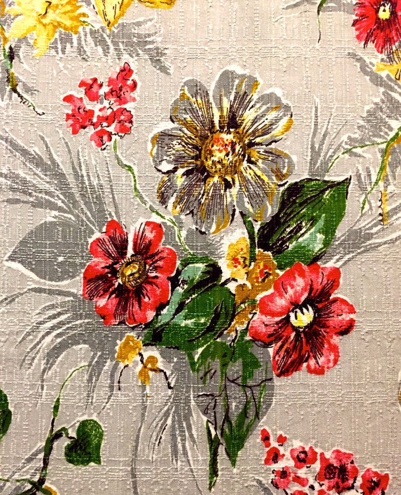 Dazzling Daisies Mid Century Barkcloth/ Cotton Yardage for Upholstery and Home Decor/ New Old Stock/ 44 x 92/ Gray Colorway image 4