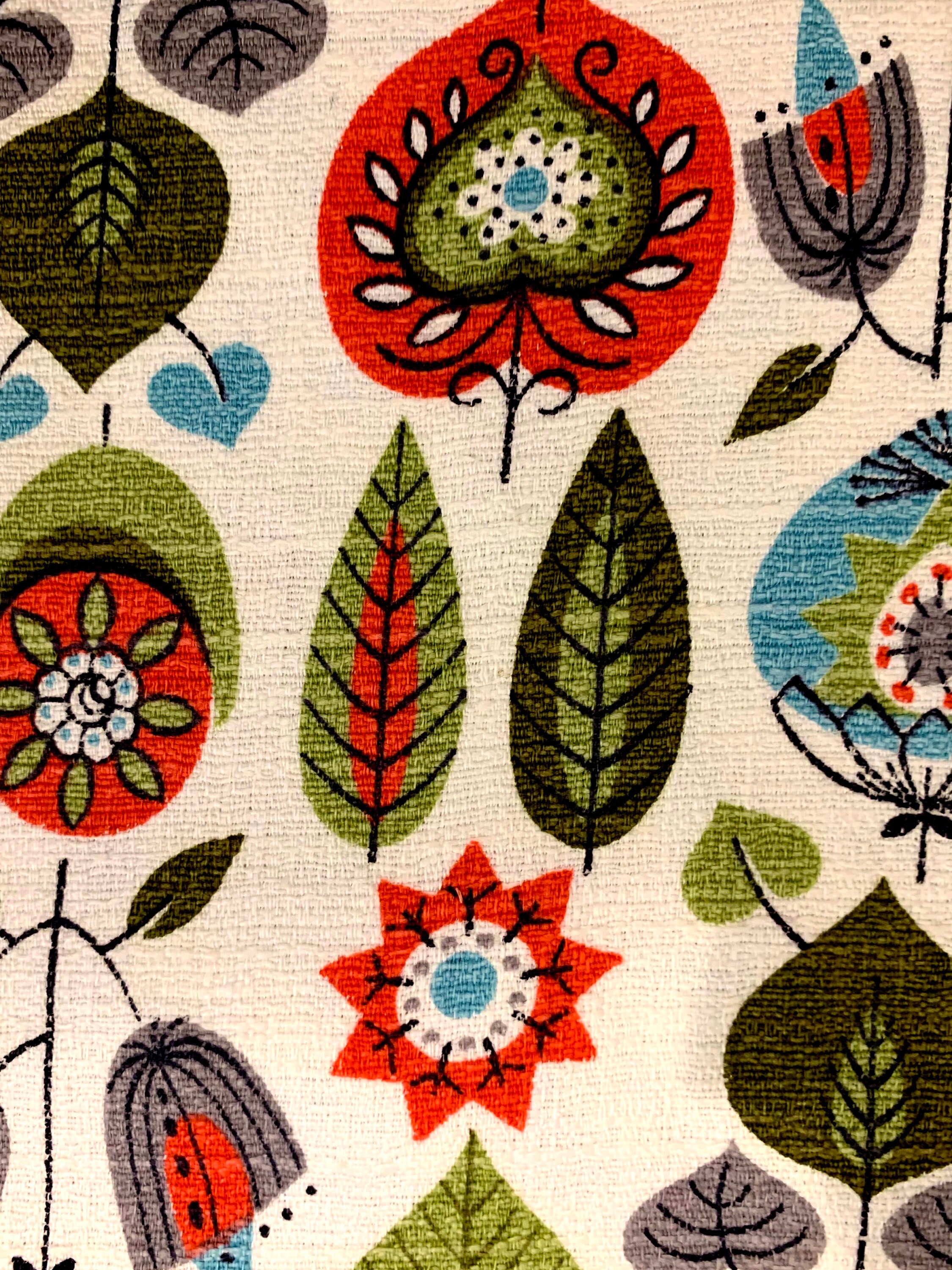 MCM Botanical Study of Leaves and Flowers Barkcloth Fabric/ Eames Era