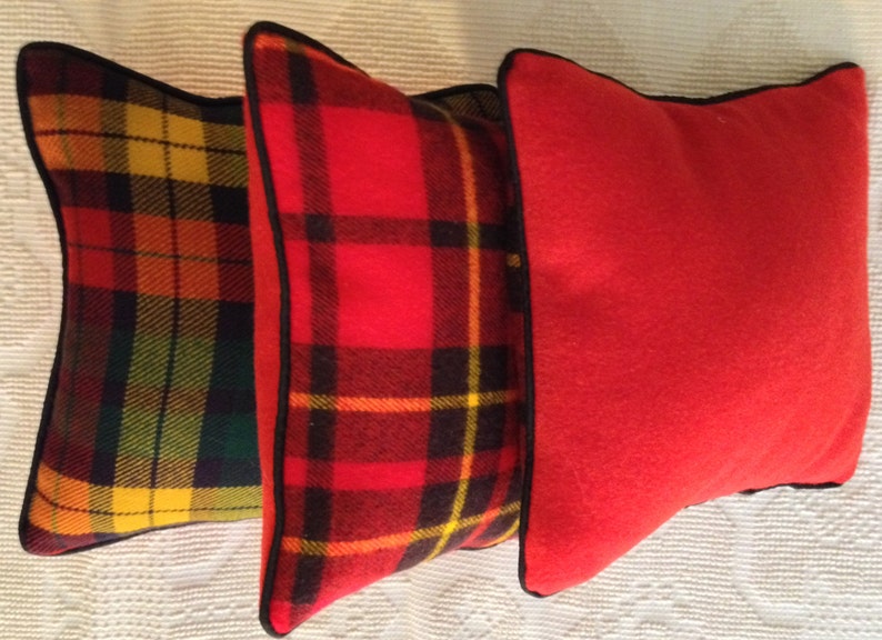 Winter Wool Tartan Plaid Pillow// Upcycled Wool/ /Red and Etsy