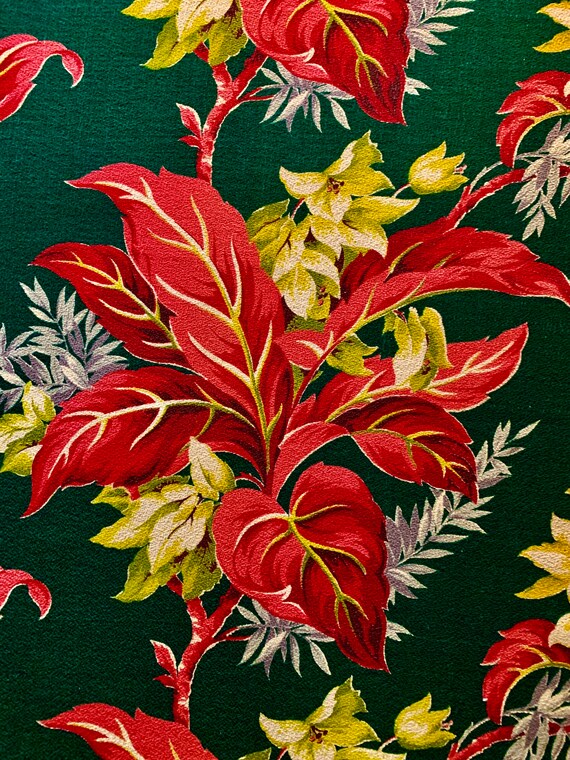 Spectacular 30s Miami Bungalow Tropical Barkcloth Fabric/ Cotton Yardage for Upholstery and Home Decor/ 46"W x 49"L