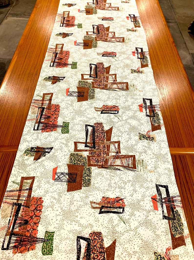 Groovy MCM Barkcloth Fabric with an Eames Era Abstract Design for Home Decor and Apparel 4 Panels 42 x 91