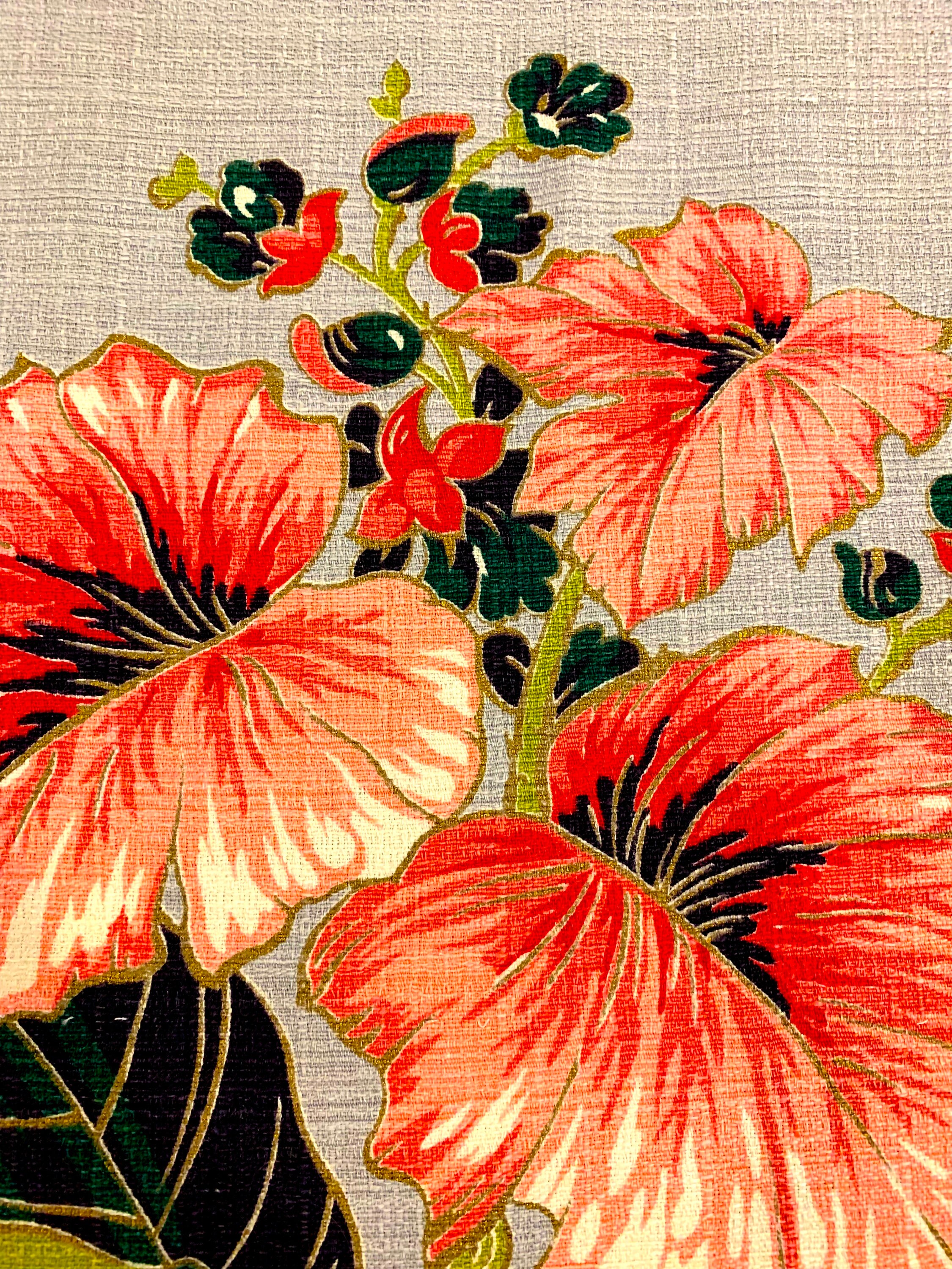 Stunning Hollywood Glam Tropical Floral Barkcloth Fabric// Fab Vintage 40s Cotton Yardage for