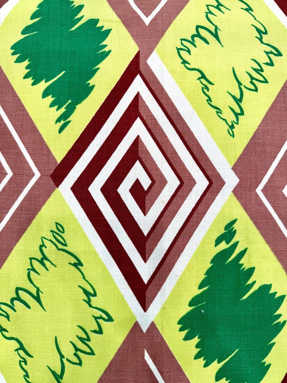 1950s Mid Century Mod Geometric Broadcloth Fabric- Puritan Print Design Cyprus for Upholstery