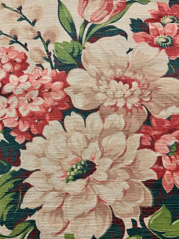Bountiful Bouquets Vintage 40s Barkcloth Fabric in Stunning Pastels/ Cotton Remnant for Upholstery and Home Decor/ 2 Panels Available