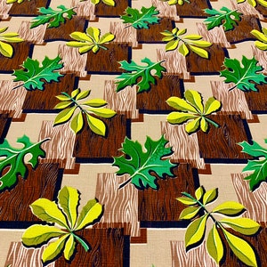 Tela de corteza de árbol de mediados de siglo con motivo de hojas estilizadas silvestres/Tejido de algodón para tapicería y decoración del hogar/BTY 3 yardas disponibles