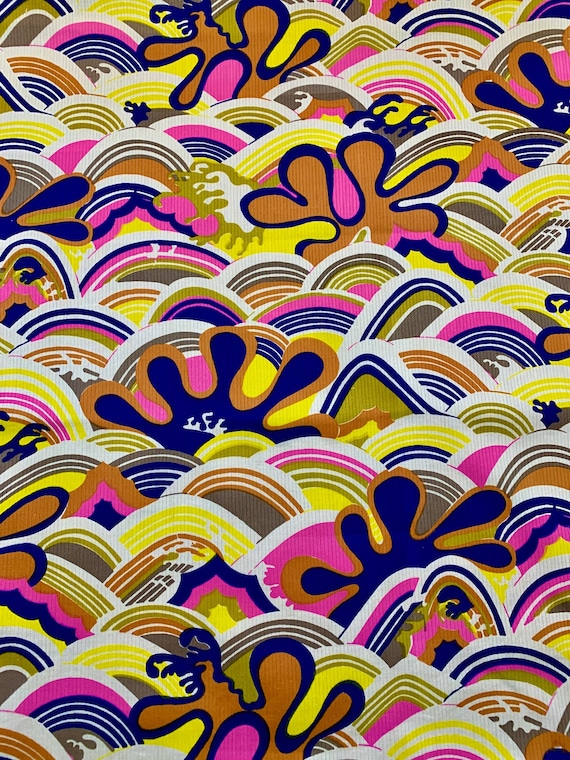 Vintage 60s Magical Mystery Tour Peter Max Style Fabric/ Cotton Yardage for Home Decor and Apparel/ 5 Yards Available