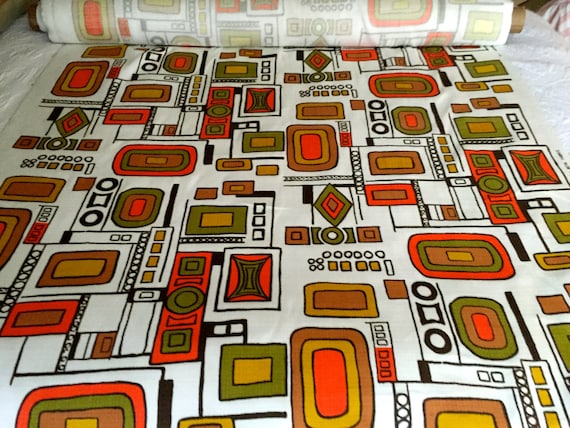 Fab 50s Atomic Barkcloth Fabric/ Abstract  Eames Era Geometric Design  for Upholstery and Home Decor/  Yards/ 2.4 Yards