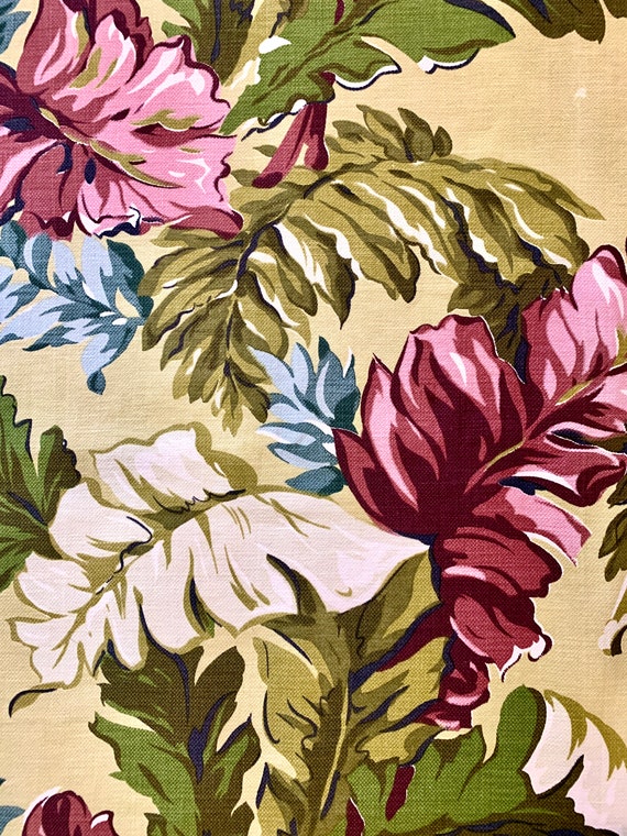 1940s Fabulous Foliage in a Kaleidoscope of Color/ Hollywood Glam Floral Barkcloth/ Cotton Yardage for Upholstery and Home Decor/ 44"x 96"