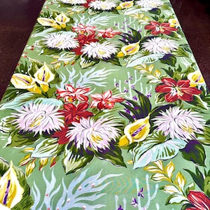 Exceptional 1940s Hawaiian Floral Barkcloth Fabric with a Graphic Picasso-esque Vibe for Upholstery and Home Decor/ 45&quot;W x 3+ Yards L