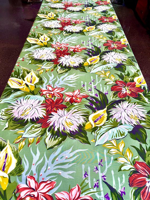 Exceptional 1940s Hawaiian Floral Barkcloth Fabric with a Graphic Picasso-esque Vibe for Upholstery and Home Decor/ 45"W x 3+ Yards L