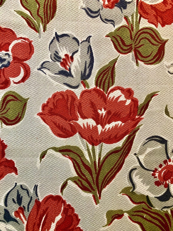 Sensational 60s Tulip Barkcloth Fabric with a Boho Vibe/ Cotton Yardage for Upholstery and Home Decor/ 34"W x 64"L