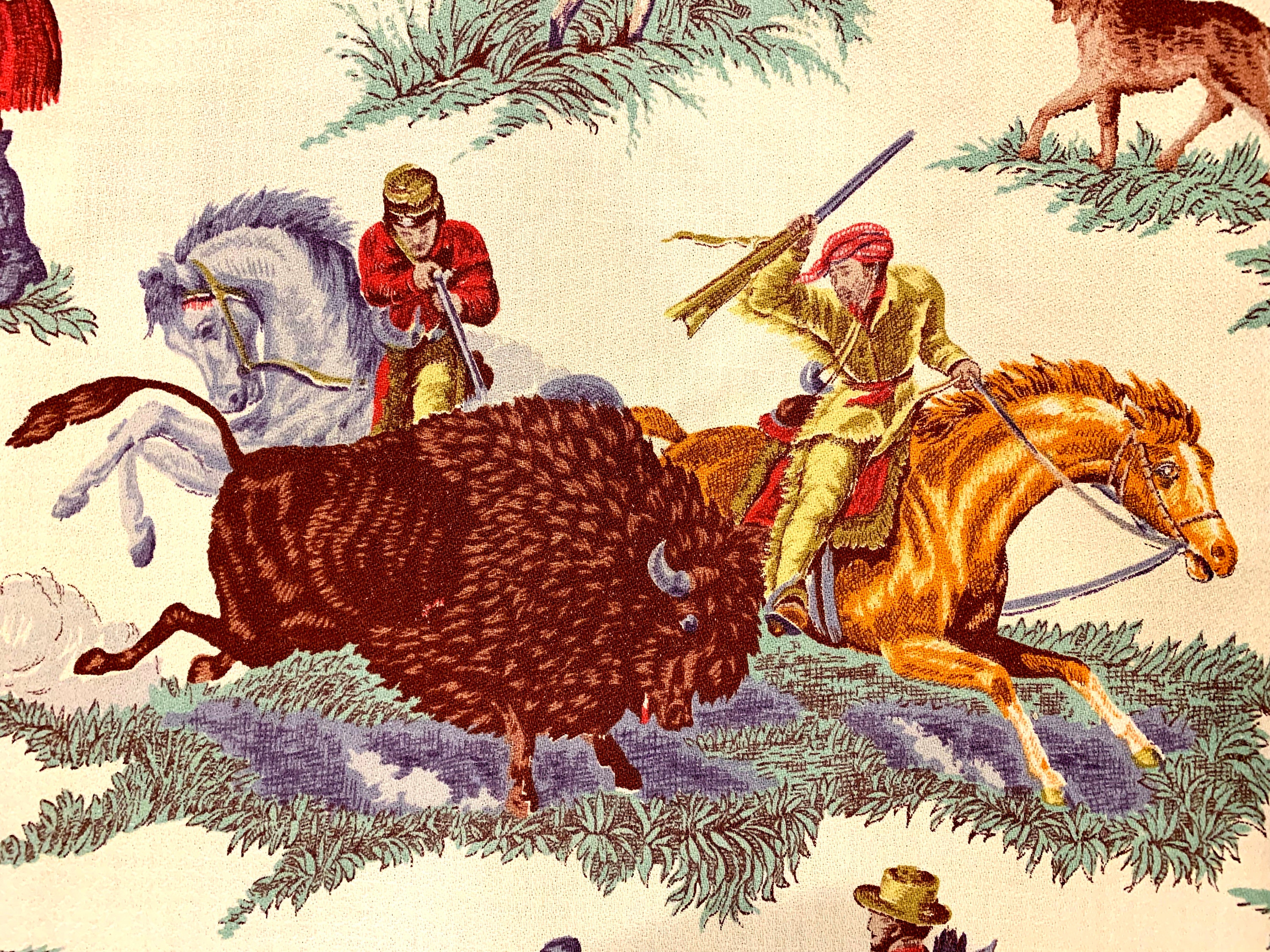 Early American Frontier Design Barkcloth Fabric/ 1930s Novelty Fabric