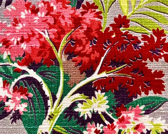 Fab 1940s Summer Floral True Vintage Barkcloth Fabric/ Cotton Yardage for Upholstery and Home Decor/NOS/ 46"W x 87"L & 47"W X 33"L