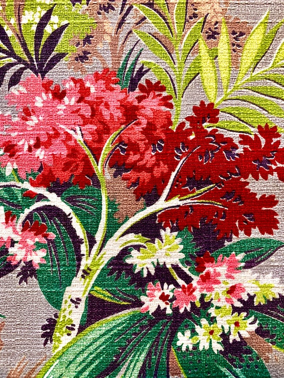 Fab 1940s Summer Floral True Vintage Barkcloth Fabric/ Cotton Yardage for Upholstery and Home Decor/NOS/ 46"W x 87"L & 47"W X 33"L