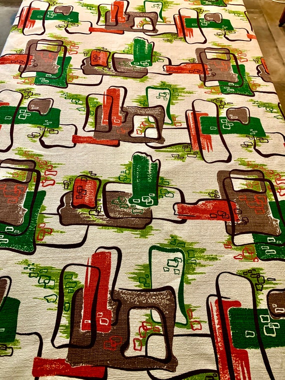 The Quintessential MCM Atomic Barkcloth/ Pattern Caravan/ Cotton Yardage for Home Decor/ 47"W x 2.5 Yards