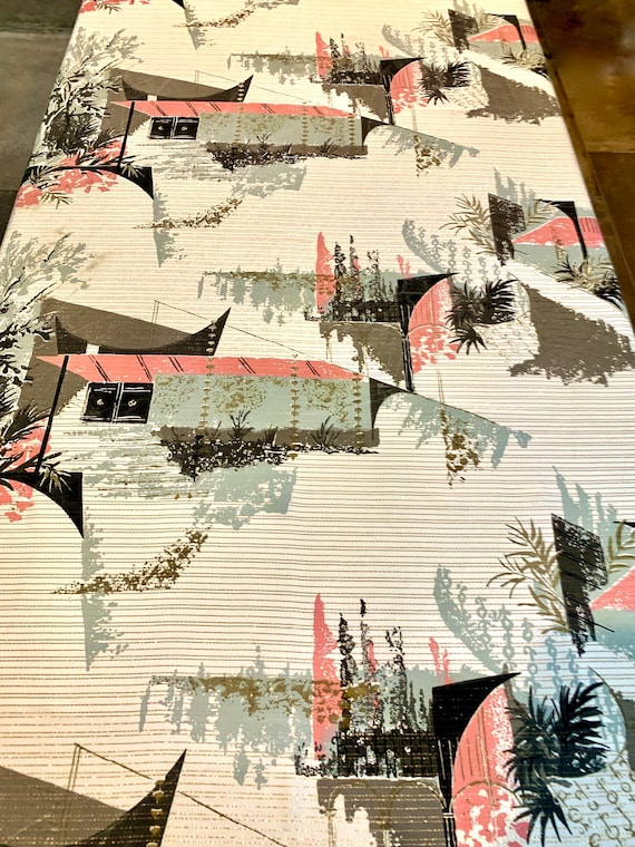 The Ultimate MCM 1960s Barkcloth Fabric/ California Ranch Inspired Architectural Design for Upholstery and Home Decor/ 3 Panels Available